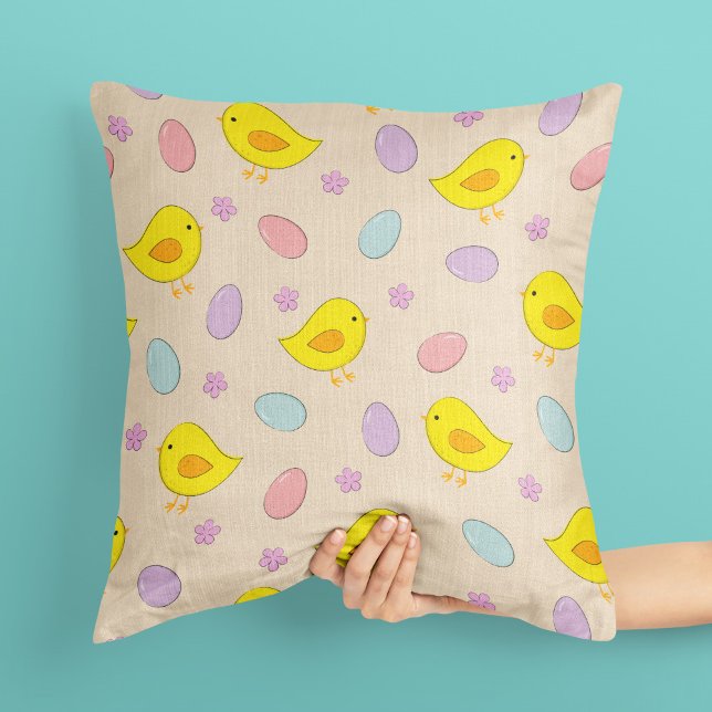 Cute Easter pattern Chickens Eggs Custom colour Cushion (Creator Uploaded)