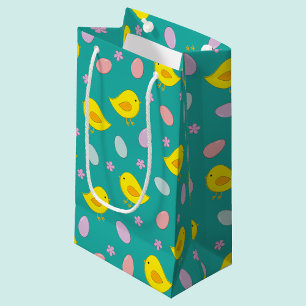 Cute Easter pattern Chickens Eggs Custom colour Small Gift Bag