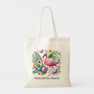 Cute Easter pink flamingo add name Tote Bag