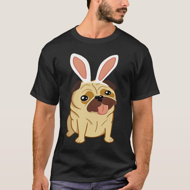 Cute Easter Pug Dog With Bunny Ears T-Shirt (Front)