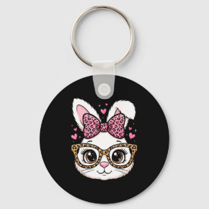 Cute easter rabbit face leopard bow sunglasses key ring
