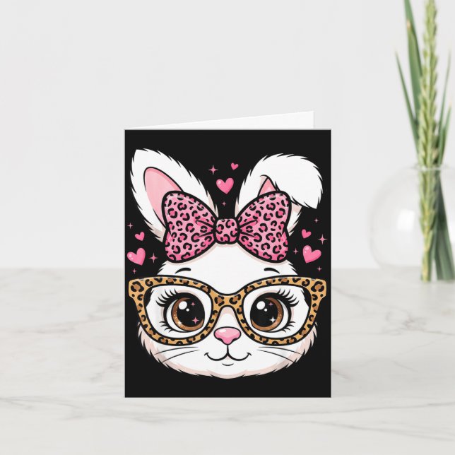 Cute easter rabbit face leopard bow sunglassesCute Card (Front)