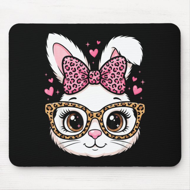 Cute easter rabbit face leopard bow sunglassesCute Mouse Pad (Front)