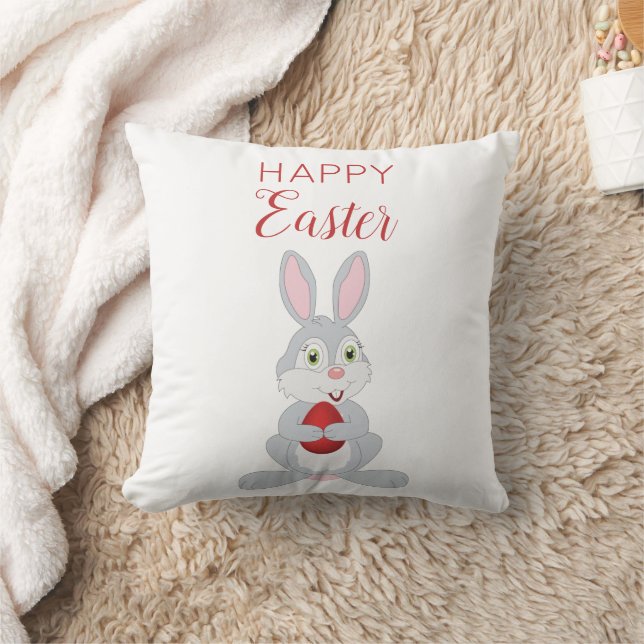 Cute Easter Rabbit Red Easter Egg  Cushion (Blanket)