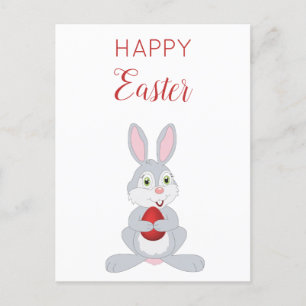 Cute Easter Rabbit Red Easter Egg Holiday Postcard