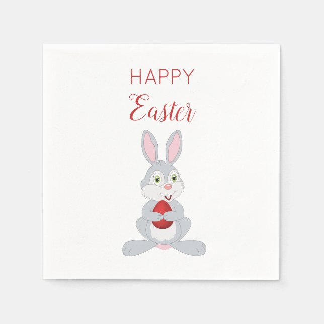 Cute Easter Rabbit Red Easter Egg Napkin (Front)