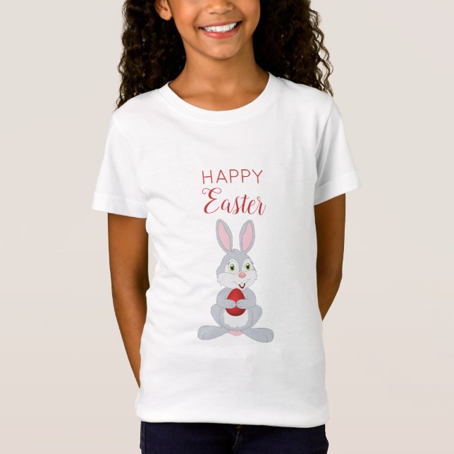 Cute Easter Rabbit Red Easter Egg T-Shirt (Front)