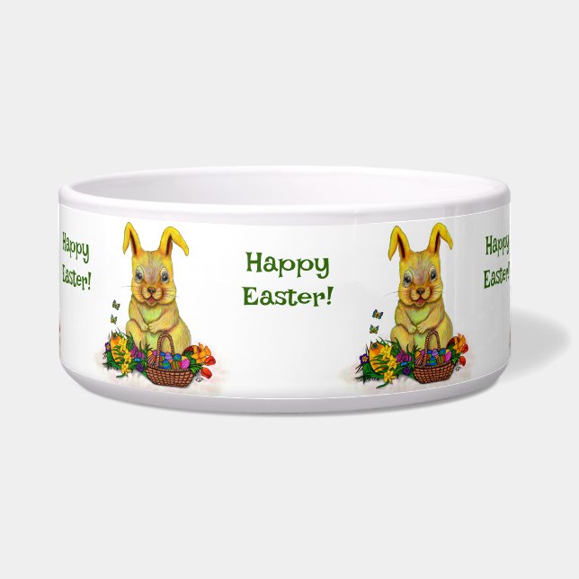Cute Easter Rabbit with Eggs and Flowers (Front)