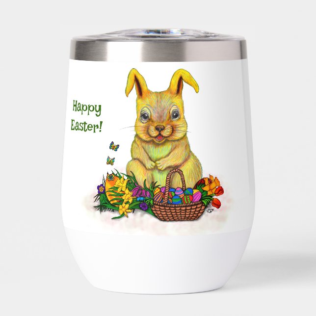 Cute Easter Rabbit with Eggs and Flowers (Front)