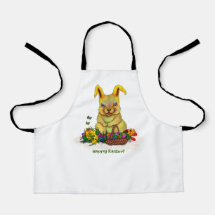 Cute Easter Rabbit with Eggs and Flowers Apron