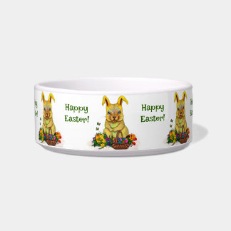 Cute Easter Rabbit with Eggs and Flowers Bowl