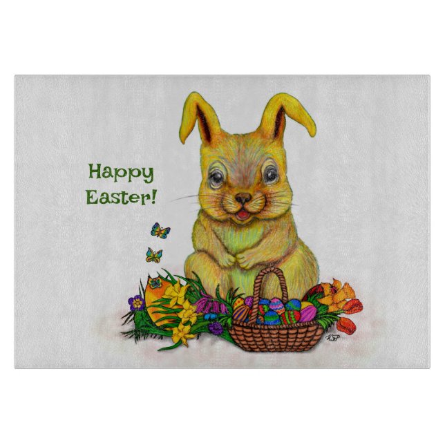 Cute Easter Rabbit with Eggs and Flowers Cutting Board (Front)