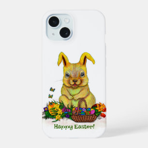 Cute Easter Rabbit with Eggs and Flowers iPhone 15 Case