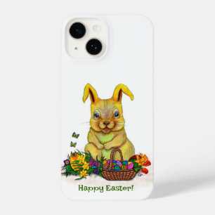 Cute Easter Rabbit with Eggs and Flowers iPhone 14 Case