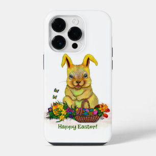 Cute Easter Rabbit with Eggs and Flowers iPhone 14 Pro Case