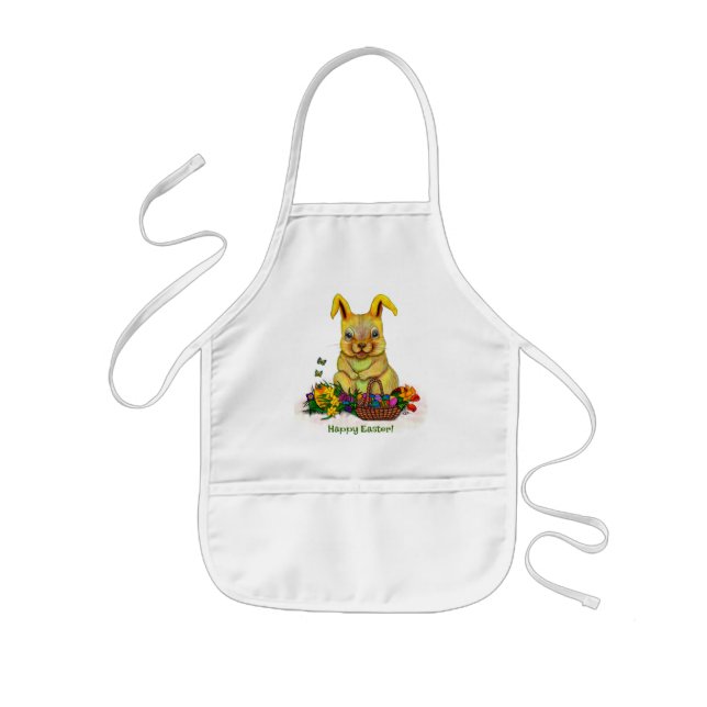 Cute Easter Rabbit with Eggs and Flowers Kids Apron (Front)