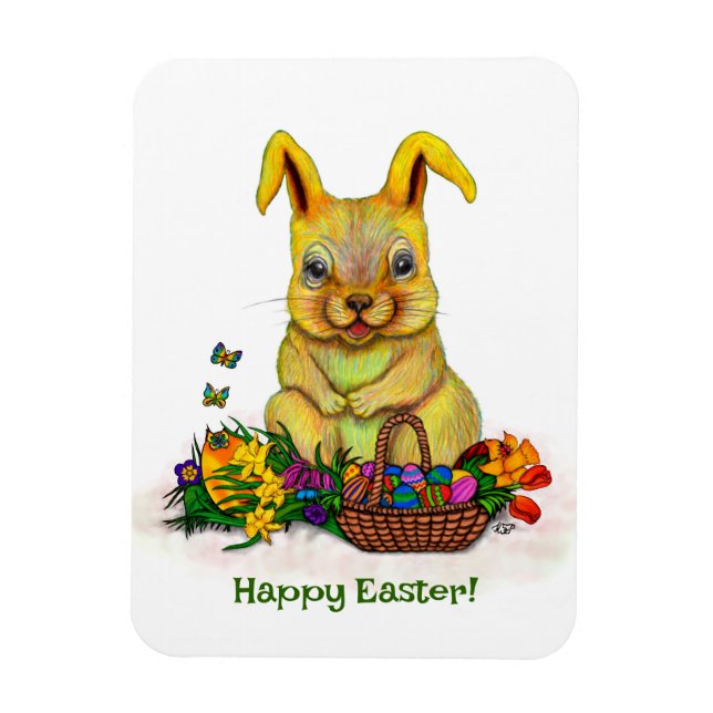 Cute Easter Rabbit with Eggs and Flowers Magnet (Vertical)