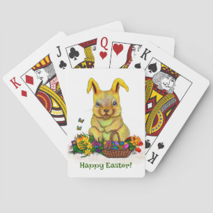 Cute Easter Rabbit with Eggs and Flowers Playing Cards