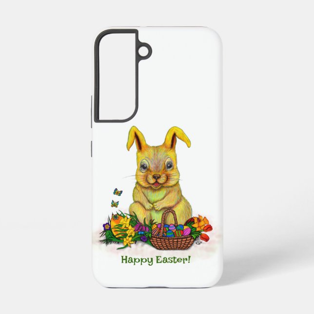Cute Easter Rabbit with Eggs and Flowers Samsung Galaxy S22 Case (Back)