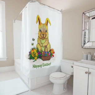 Cute Easter Rabbit with Eggs and Flowers Shower Curtain