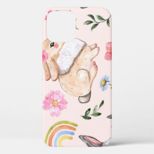Cute Easter Rabbits Floral Pattern iPhone 12 Case
