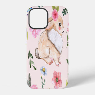 Cute Easter Rabbits Floral Pattern iPhone 12 Case