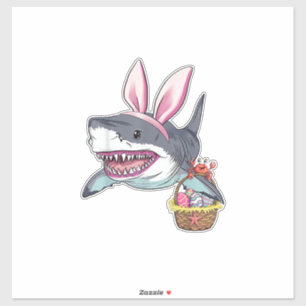 Cute Easter Shark Bunny Ears Basket Eggs Happy Eas