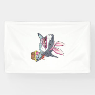Cute Easter Shark Bunny Ears Basket Eggs Happy Eas Banner