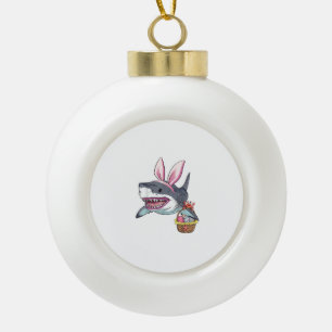 Cute Easter Shark Bunny Ears Basket Eggs Happy Eas Ceramic Ball Christmas Ornament