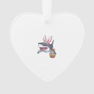 Cute Easter Shark Bunny Ears Basket Eggs Happy Eas Ornament