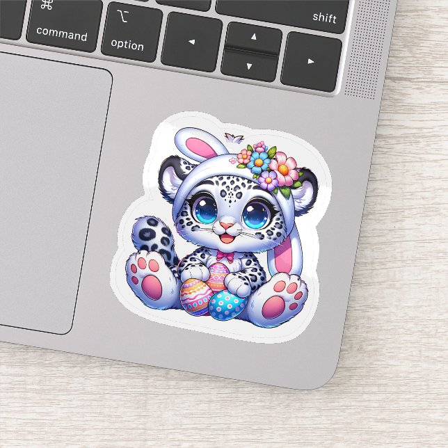 Cute Easter Snow Leopard Big Cat Stickers (Detail)
