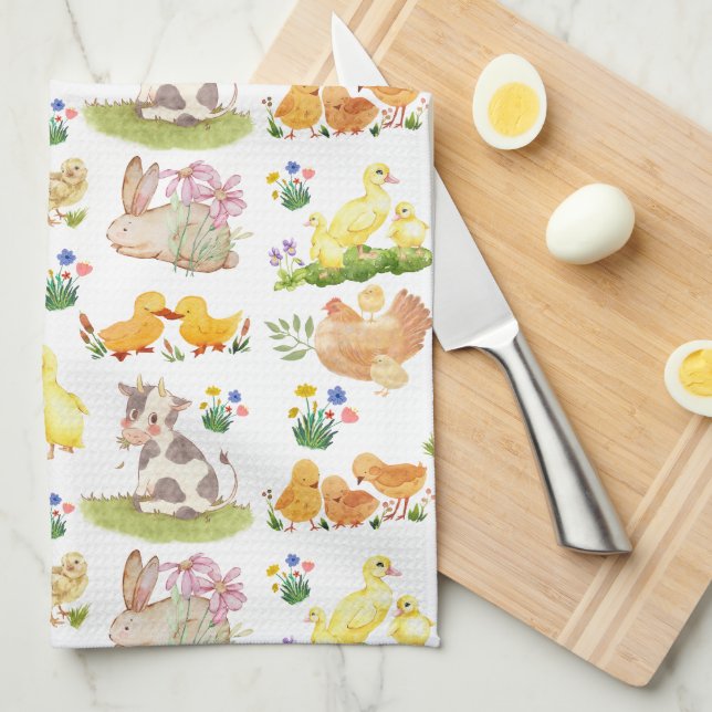 Cute Easter Spring Farm Animals  Tea Towel (Quarter Fold)