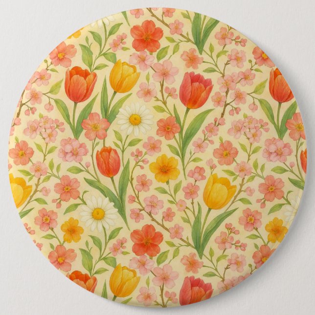 Cute Easter/spring patterned flowers 6 Cm Round Badge (Front)