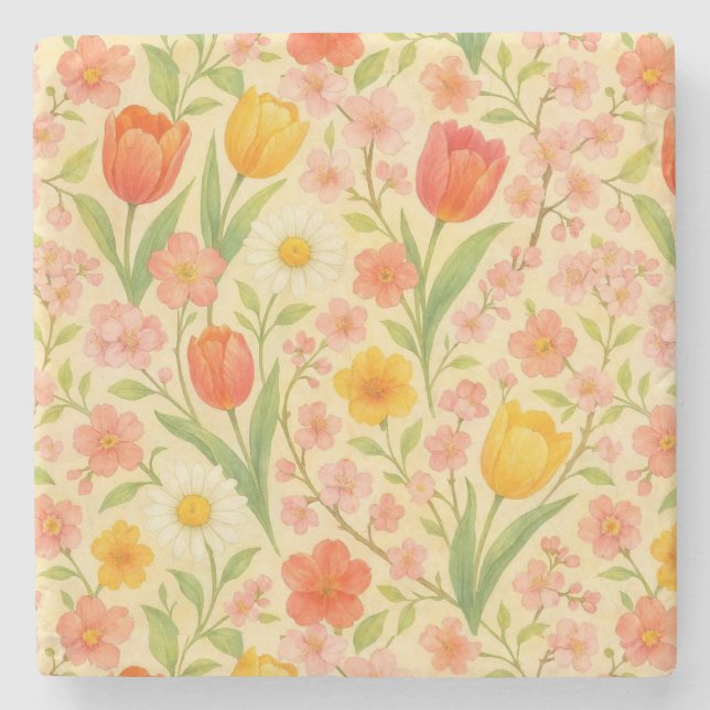 Cute Easter/spring patterned flowers Stone Coaster (Front)