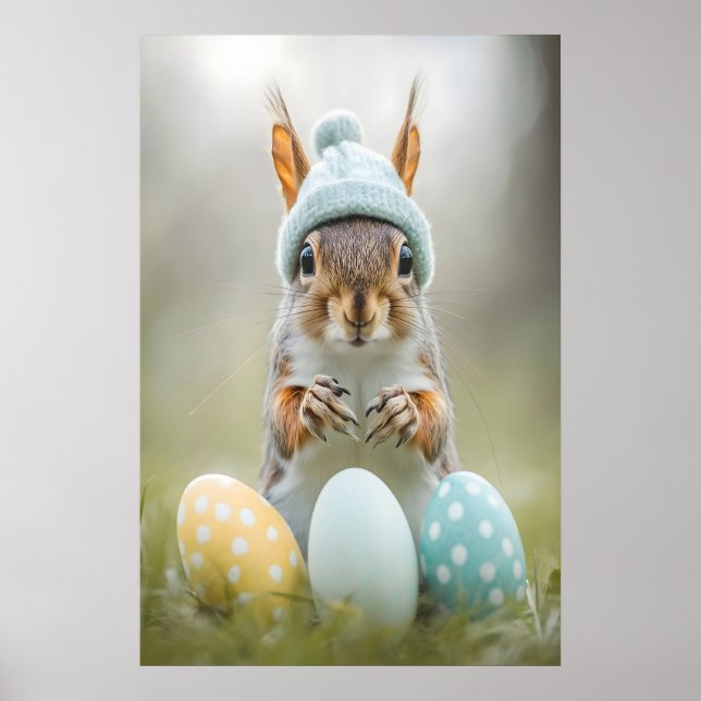 Cute Easter Squirrel Printable Wall Art, Spring Poster (Front)