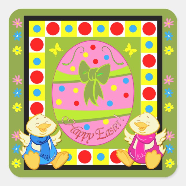 Cute Easter sticker with text and chickens (Front)