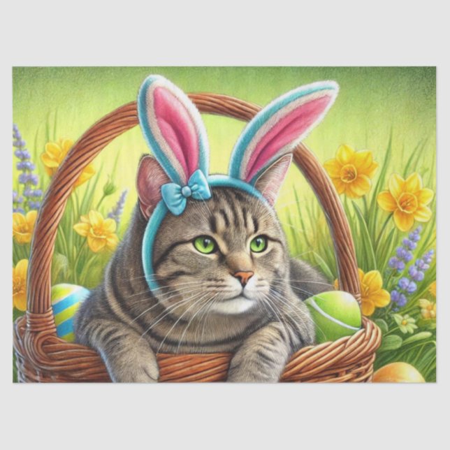 Cute Easter Tabby Cat  Tissue Paper (Front)