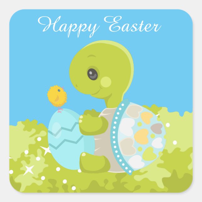 Cute Easter turtle and chick sticker (Front)