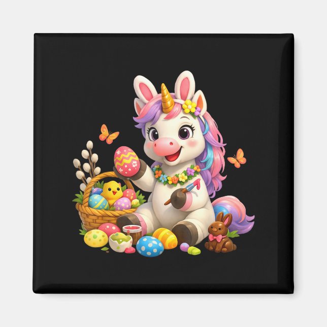 Cute easter unicorn bunny egg magical rainbow magnet (Front)