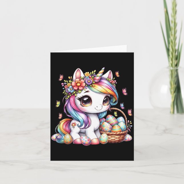 Cute Easter Unicorn Rainbow Eggs for Kids Card (Front)