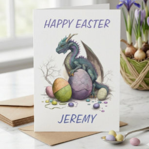 Cute Easter Watercolor Dragon With Eggs Card