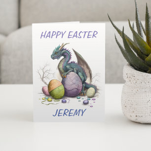 Cute Easter Watercolor Dragon With Eggs Card