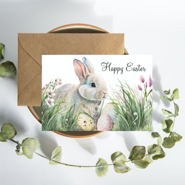 Cute Easter Wishes: Watercolor Bunny and Eggs Postcard (Creator Uploaded)