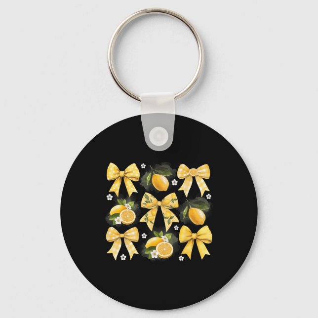 Cute Easy Peasy Bow Lemon Squeezy Hello Summer Key Ring (Front)