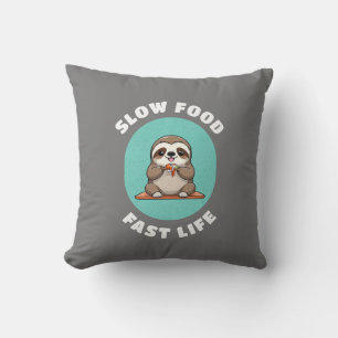 Cute eating Kawaii Sloth Grey Cushion