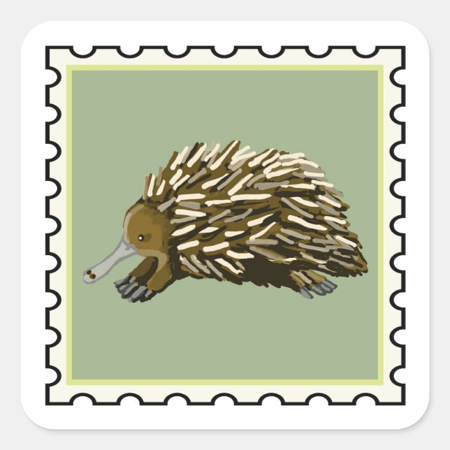 Cute Echidna Australian stamp art Square Sticker (Front)