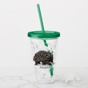 Cute echidna with bee cartoon illustration acrylic tumbler