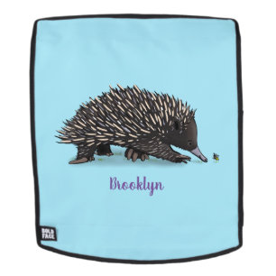 Cute echidna with bee cartoon illustration backpack