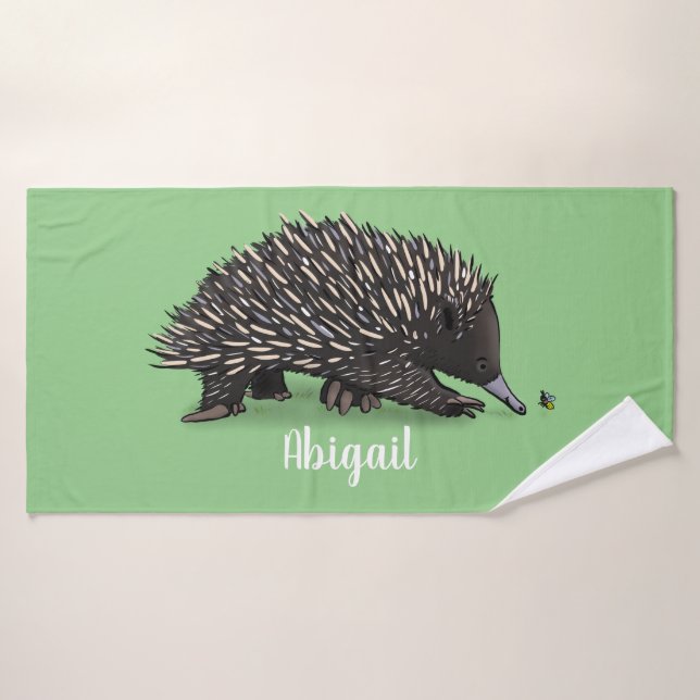 Cute echidna with bee cartoon illustration bath towel set (Bath Towel)
