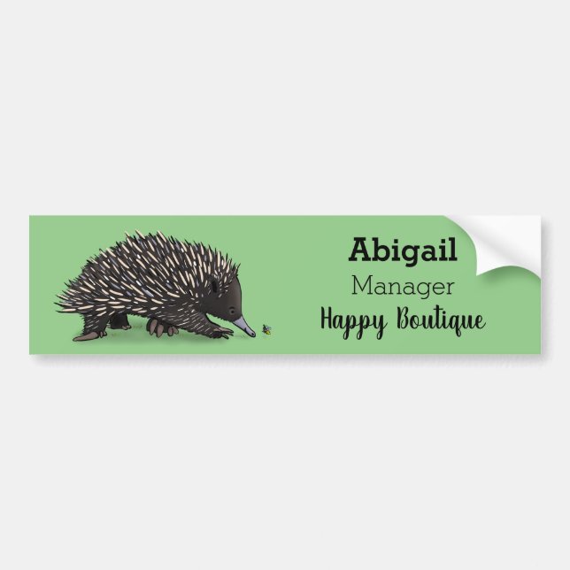 Cute echidna with bee cartoon illustration bumper sticker (Front)